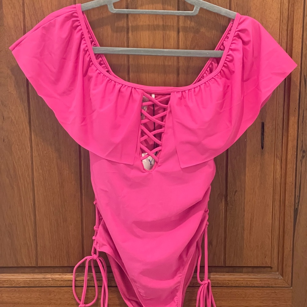 YMI Hot Bubble Gum Off-Shoulder Swimsuit